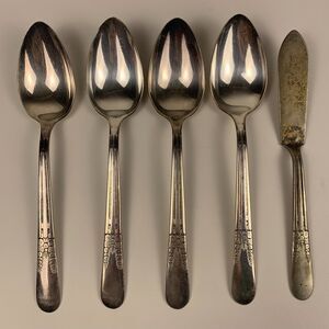 Hollyhock Silver Plate Spoons and Butter Knife Antique Vintage